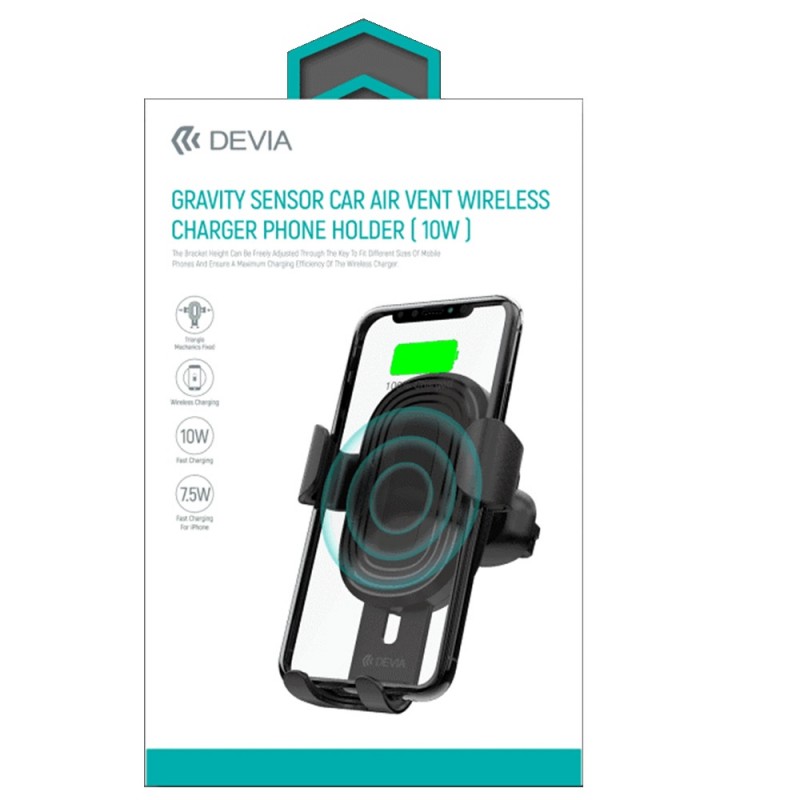 "Devia" automobilinis laikiklis "Gravity" su belaidžiu indukciniu įkrovikliu, juodas 10W oro ventiliacijos anga