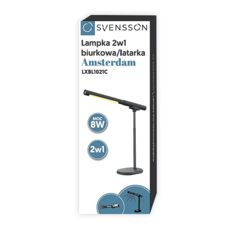"Svensson" stalinė lempažibintuvėlis 2in1 AMSTERDAM magnetinis-atspaudžiamas 8W juodas