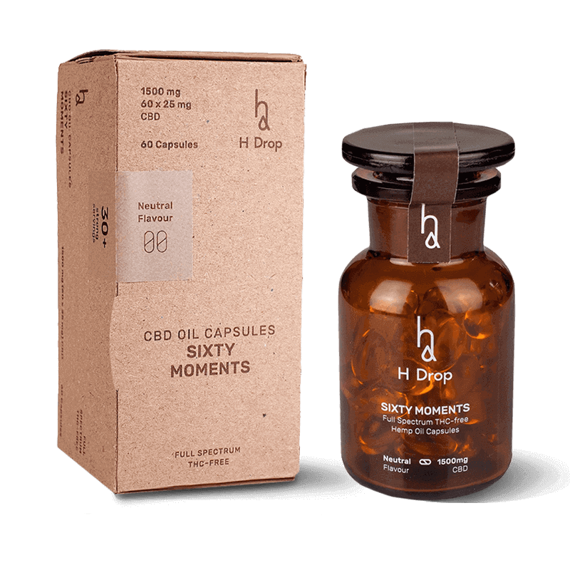 H DROP Pilno Spektro Kanapių Aliejaus CBD Kapsulės Sixty Moments 1500mg