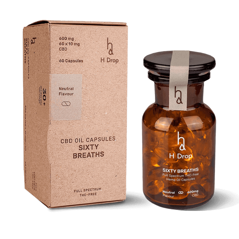 H DROP Pilno Spektro Kanapių Aliejaus CBD Kapsulės Sixty Breaths 600mg