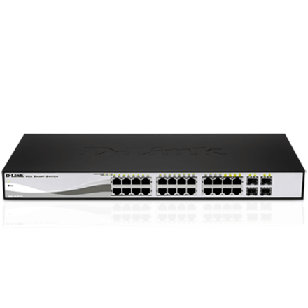 D-LINK DGS-1210-20, Gigabit Smart Switch with 16 10/100/1000Base-T ports and 4 Gigabit MiniGBIC (SFP) ports, 802.3x Flow Control, 802.3ad Link Aggregation, 802.1Q VLAN, 802.1p Priority Queues, Port mirroring,, Jumbo Frame support, 802.1D STP, ACL, LLDP, C|DGS-1210-20/E
