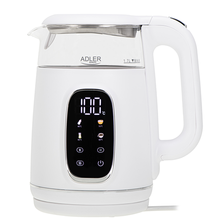 Adler Kettle with LED Display | AD 1305 | Electric | 2200 W | 1.7 L | Plastic | 360° rotational base | White/Silver|AD 1305ws