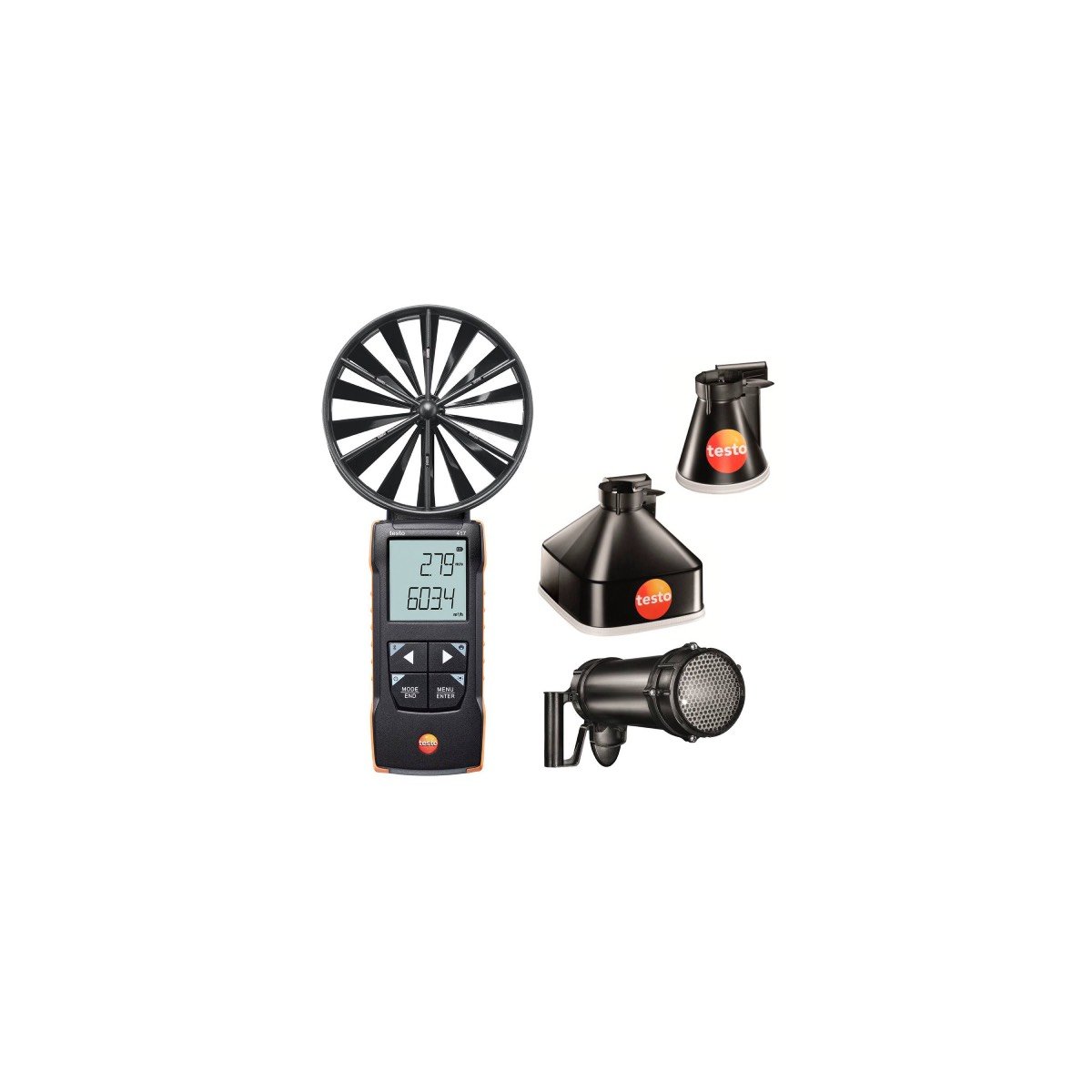 Testo 417 Kit 2 mentelinis anemometras su aplikacija gaubtais ir srauto tiesintuvu su metrologine patikra