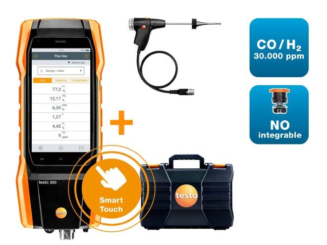 Testo 300 Longlife kit 2 - Išmetamųjų dujų analizatorius (O2 , CO H2 kompensuojamas iki 30 000 ppm)