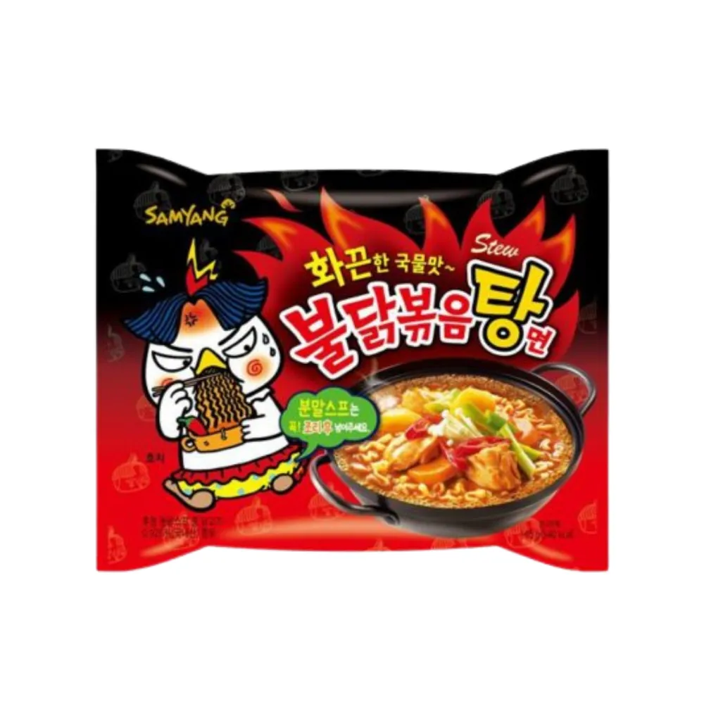 Aštrūs ramen makaronai SAMYANG (Vištienos guliašo sk.)