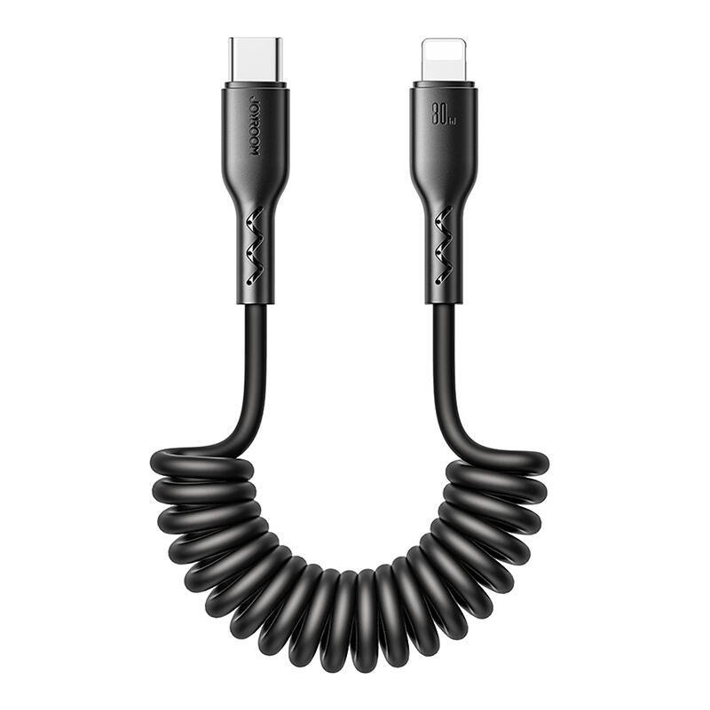 Greito įkrovimo kabelis automobiliui Joyroom Type-C į Lightning Easy-Travel Series 30W 1.5m, spiralinis (juodas)