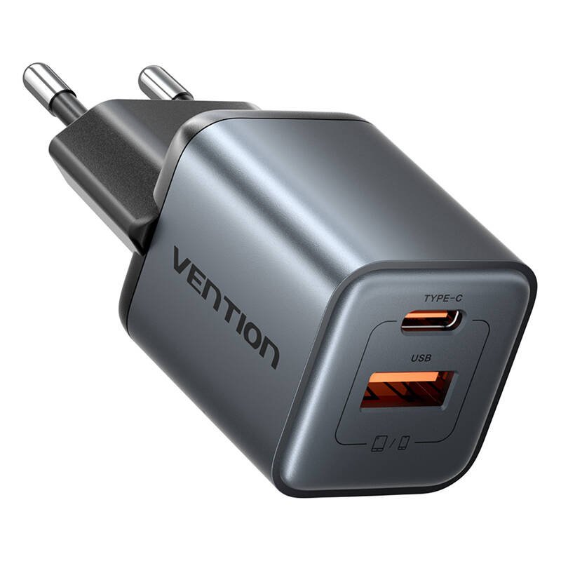 GaN Vention USB-C + USB-A 30 W įkroviklis (pilkas)