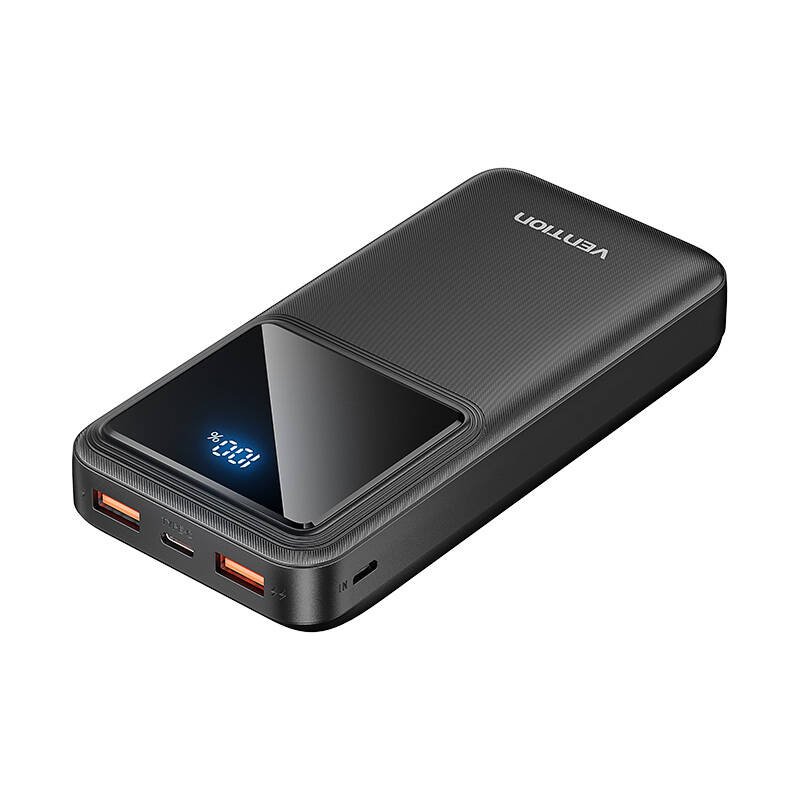 Powerbank, Vention, FHLB0, 20000mAh, Micro-USB, USB-C, 2xUSB-A, 22.5W (juodas)