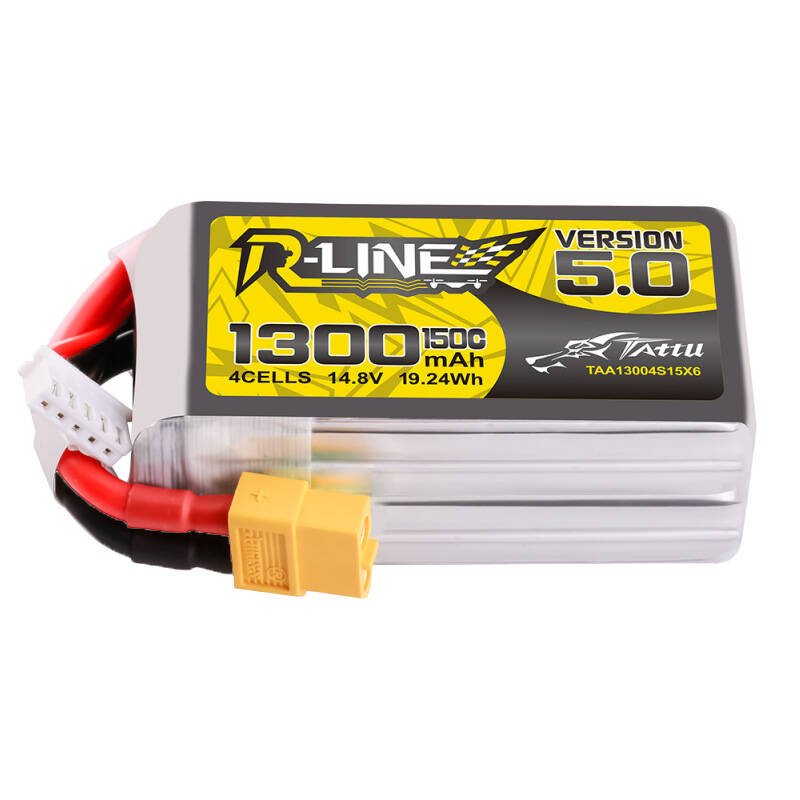 Tattu R-Line versija 5.0 1300 mAh 14.8 V 150C 4S1P lipo baterija su XT60 jungtimi