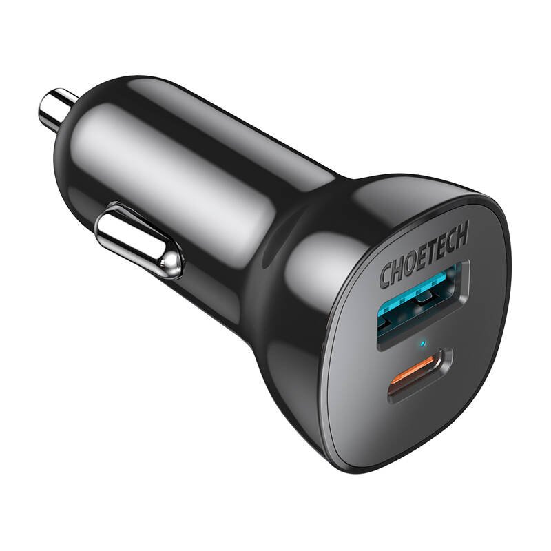 Automobilinis įkroviklis Choetech 38W QC3.0 + PD20W (juodas)