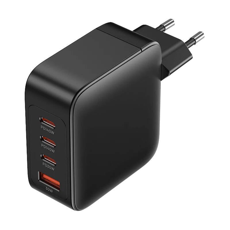 Sieninis įkroviklis, Vention, FEIB0-EU, 3xUSB-C, USB-A, 140W/140W/30W/18W, GaN (juodas)