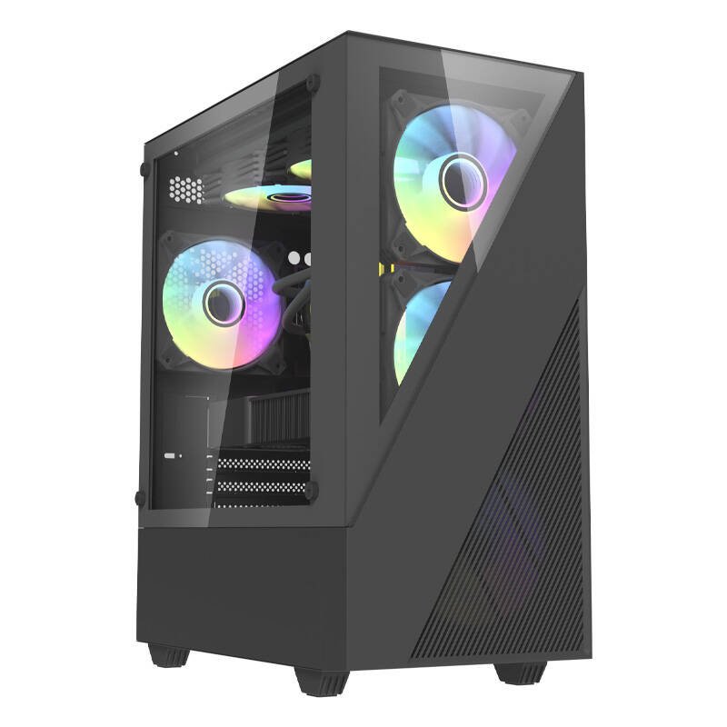 Aigo E330M kompiuterio korpusas + 4 ARGB ventiliatoriai (juodas)