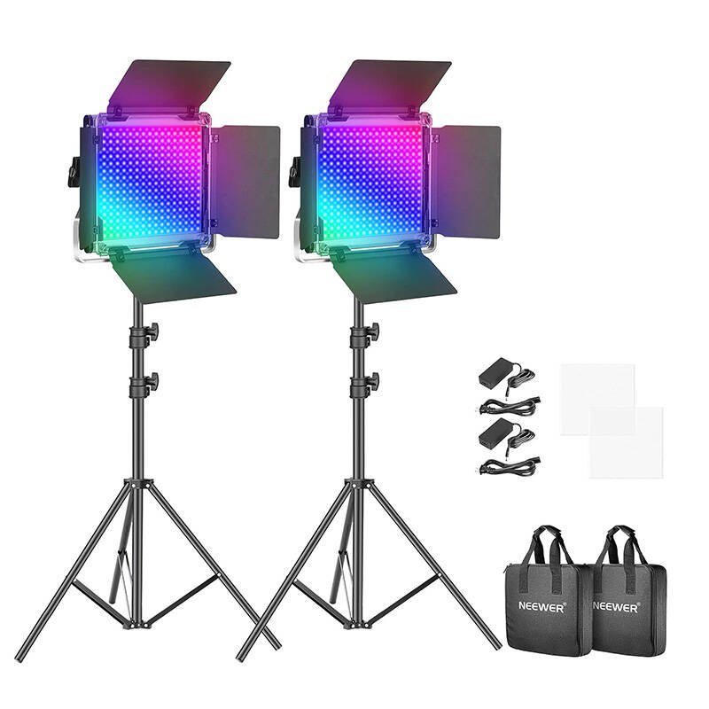 Neewer 660 PRO RGB LED studijos rinkinys, dvi 50W lempos 3200-5600K + trikojai + užtvarai