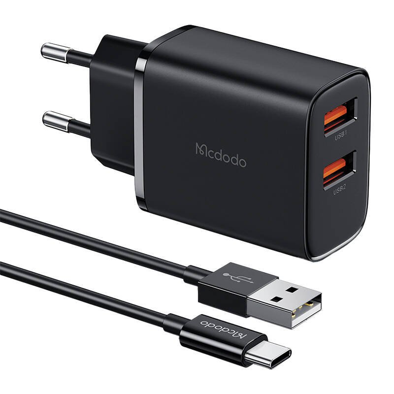 Mcdodo CH-5072 USB-A2, 12W maitinimo įkroviklis + USB-A į USB-C kabelis (juodas)