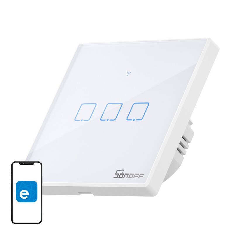 Sonoff išmanusis WiFi + RF433 jungiklis T2 EU TX (3 kanalų) atnaujintas