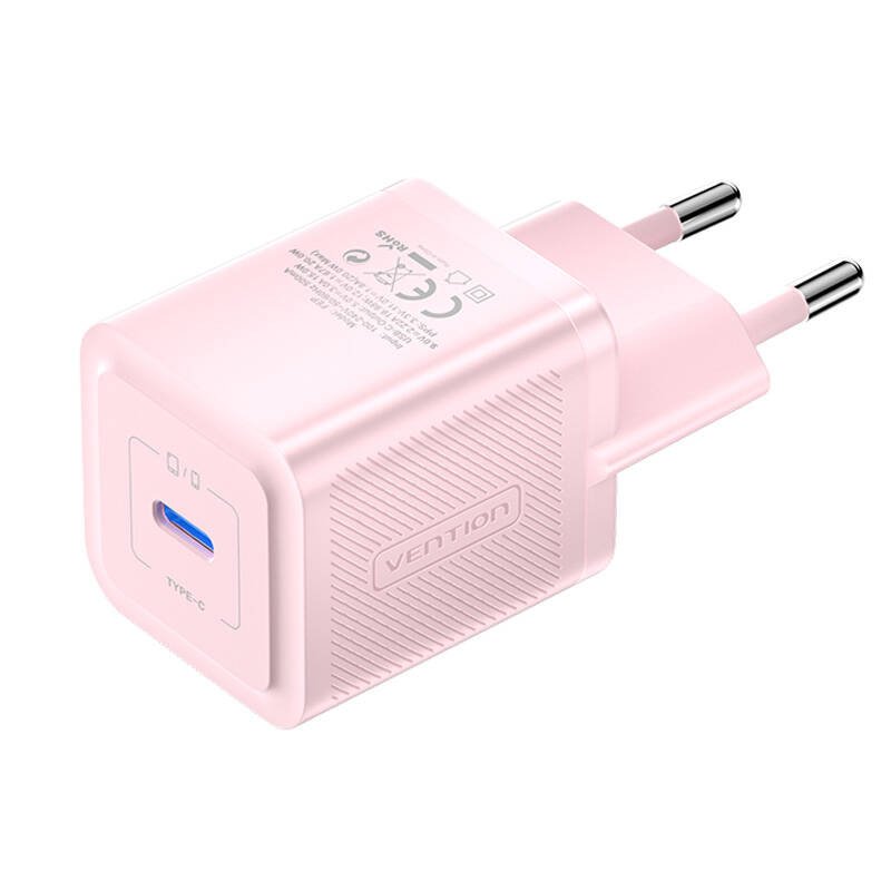 Sieninis įkroviklis, Vention, FEPP0-EU, USB-C, 20W, GaN (rožinis)