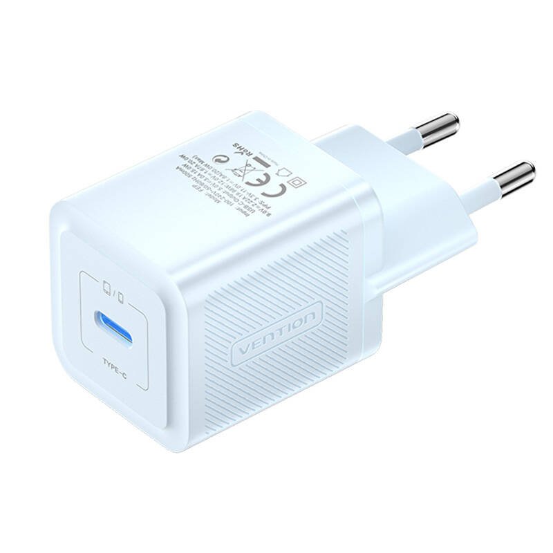 Sieninis įkroviklis, Vention, FEPL0-EU, USB-C, 20W, GaN (mėlynas)