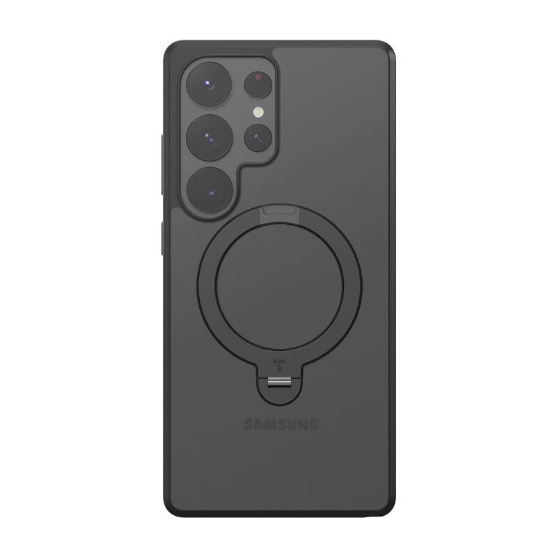 Torras Ostand Spin serijos telefono dėklas, skirtas Samsung S25 Ultra (juodas)