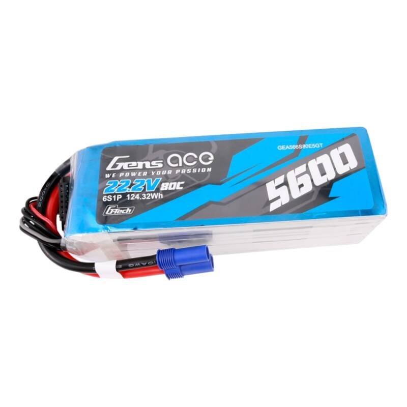 Gens ace G-Tech 5600mAh 80C 22,2V 6S1P Lipo baterijos paketas su EC5 jungtimi