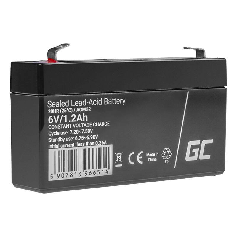 Bepriežiūris AGM VRLA baterija Green Cell AGM52 6V 1.2Ah (signalizacijos sistemai, kasos aparatui, žaislams)