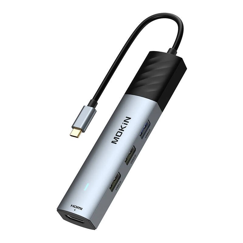 HUB 5in1 MOKiN USB-C PD 3.0 100W (sidabrinis)