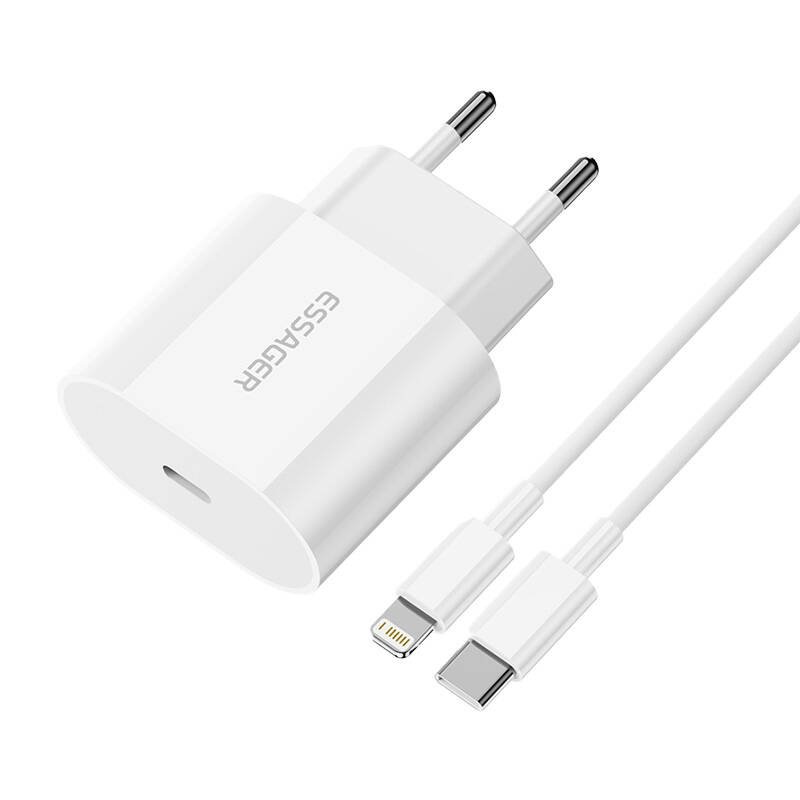 Įkroviklis USB-C 20W Essager su USB-C į Lightning kabeliu (baltas)