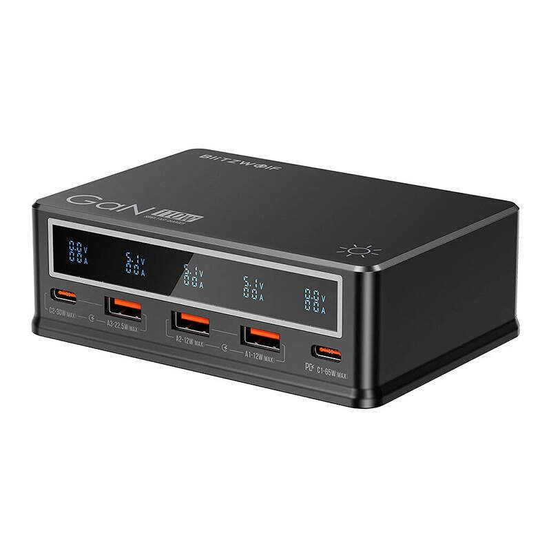 Stalo įkroviklis Blitzwolf BW-i9 110W PD 3xUSB-A, 2xUSB-C (juodas)