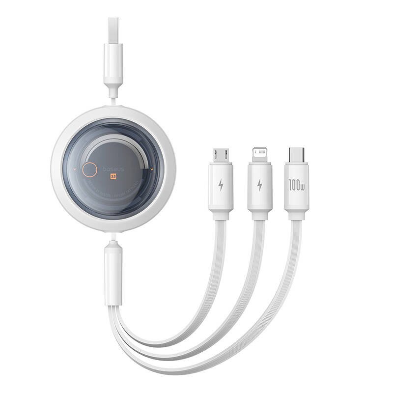 3-in-1 Baseus Free2Draw USB į M+L+C 100W laidas, 1,1 m (baltas)