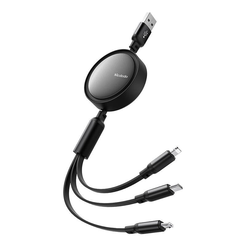 3in1 USB į USB-C / Lightning / Micro USB kabelis, Mcdodo CA-7256, 3.5A, 1.2m (juodas)