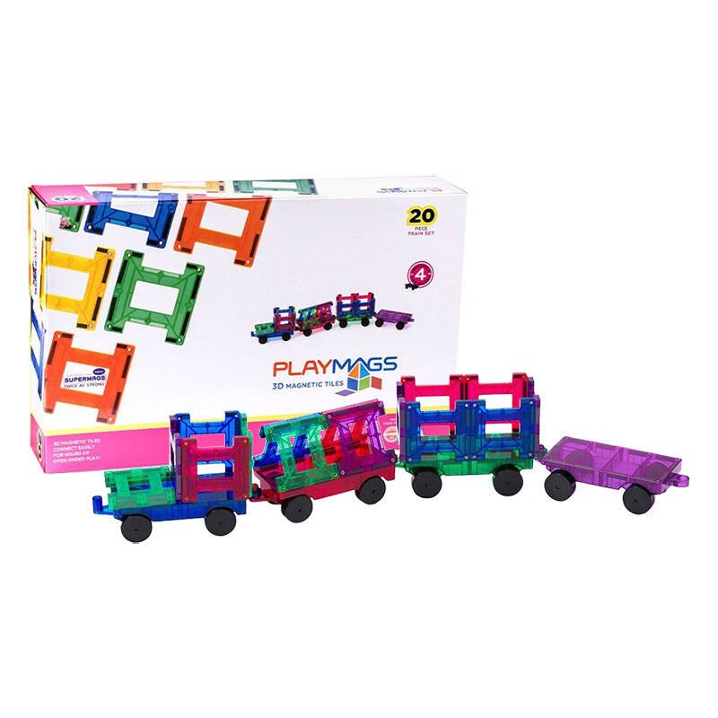 Magnetinės kaladėlės 3D traukinys Playmags 155 – 20 vnt. rinkinys