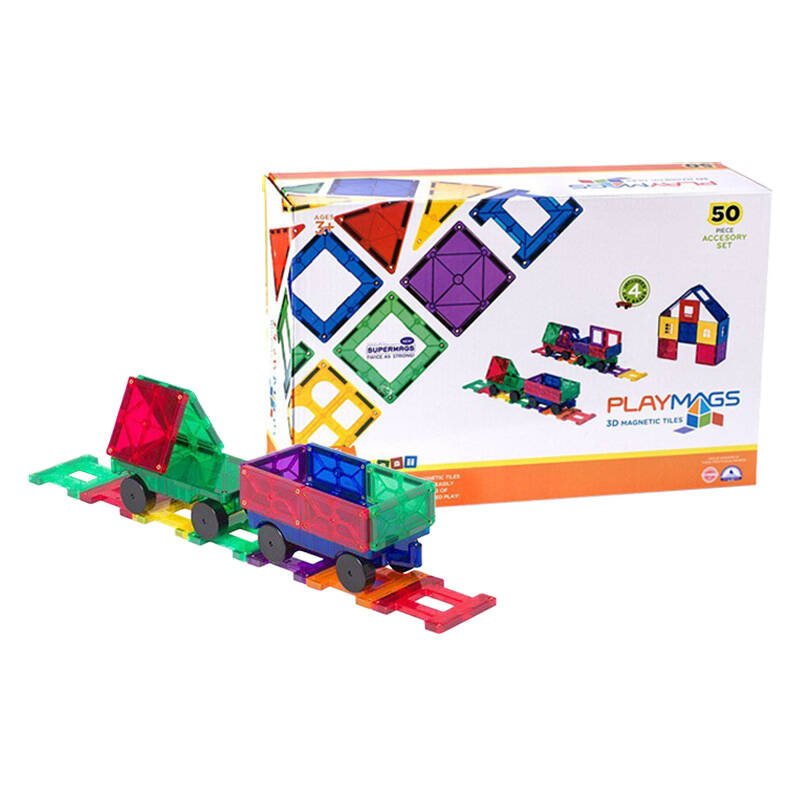 Magnetinės kaladėlės 3D traukinys Playmags 153 – 50 vnt. rinkinys