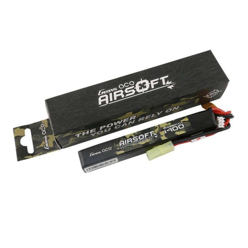 Gens ace 25C 1400mAh 2S1P 7.4V airsoft ginklo Lipo baterija su mini Tamiya jungtimi