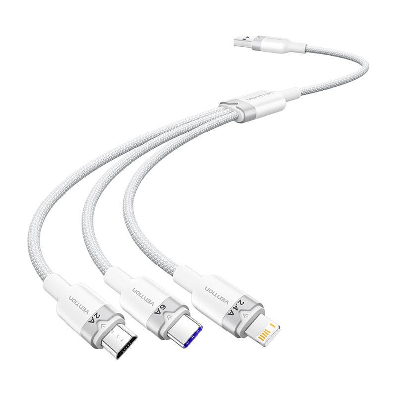 USB 2.0 A į 3-in-1 6A kabelis Vention CTRWG 1.5M (baltas)