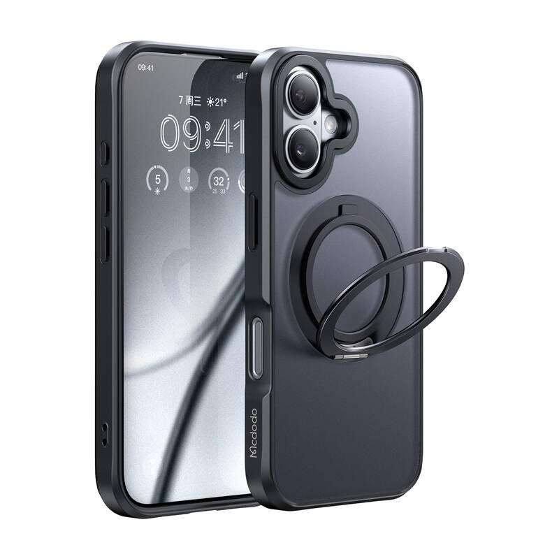 McDodo PC-4931 MagSafe dėklas iPhone 16 Plus su stovu (juodas)