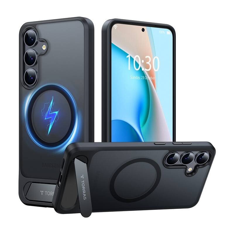 Torras Pstand serijos telefono dėklas, skirtas Samsung S25 (juodas)