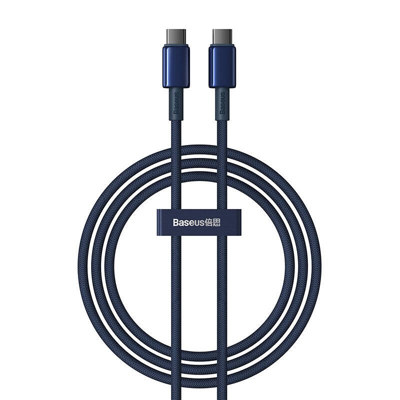 USB-C į USB-C kabelis Baseus Tungsten Gold, 100W, 1m (mėlynas)