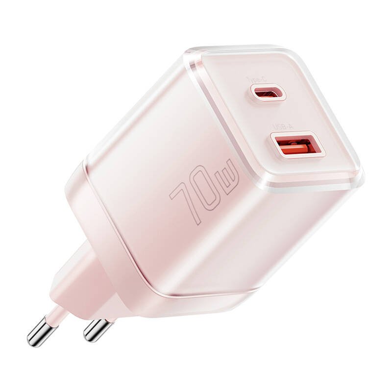 Yueqi 70W GaN USB-C + USB-A tinklo įkroviklis (rožinis)