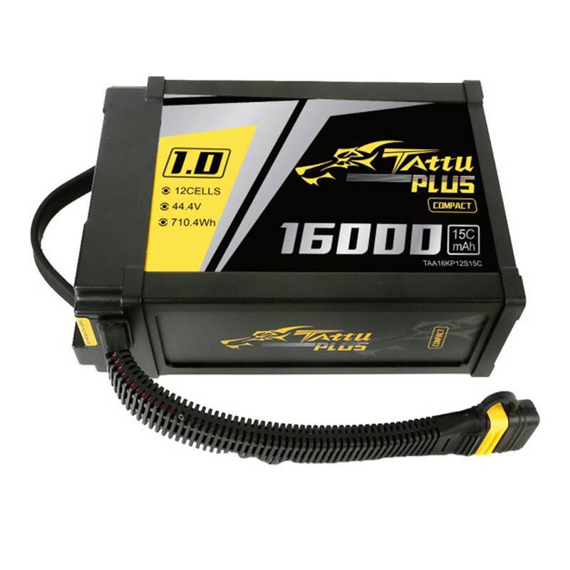 Tattu Plus 1.0 kompaktiška versija 16000 mAh 12S 15C 44.4 V lipo baterija su AS150U jungtimi