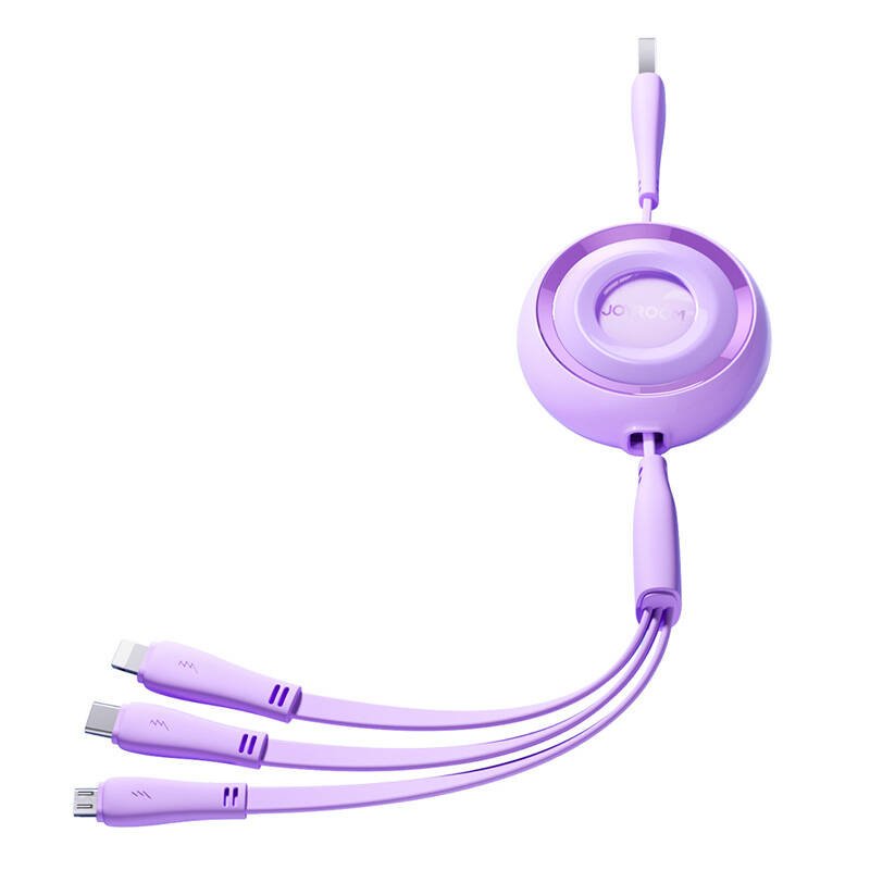 3in1 Joyroom Spalvotas USB į USB-C/žiebtuvėlį/mikro USB kabelis 3,5 A, 1 m (violetinis)
