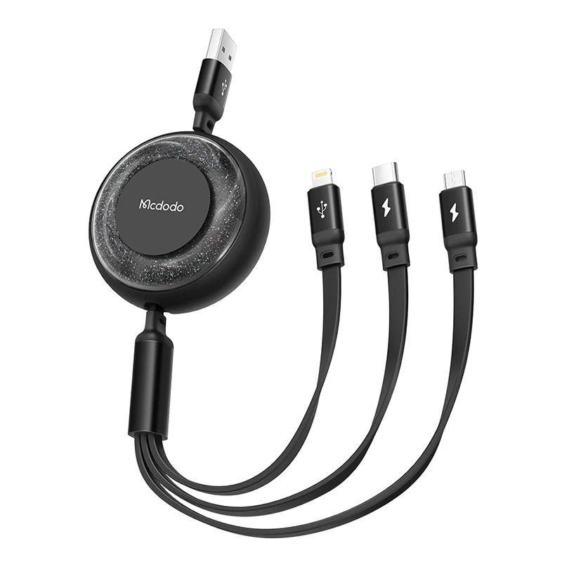 3in1 USB ir USB-C / Lightning / Micro USB kabelis Mcdodo CA-3570, 1,2 m (juodas)