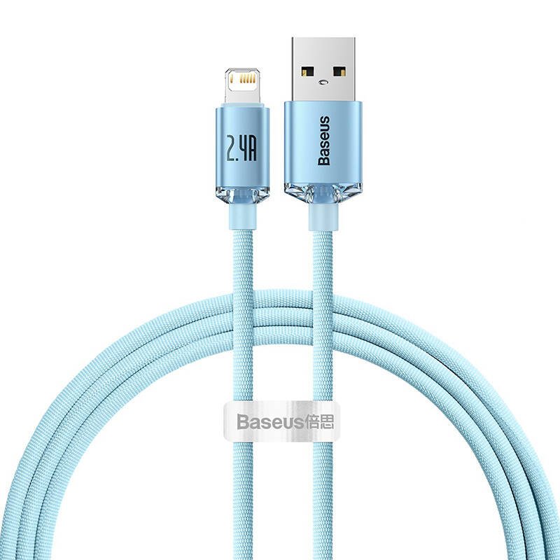 USB į iP kabelis Baseus Crystal Shine, 2.4A, 1.2m (mėlynas)
