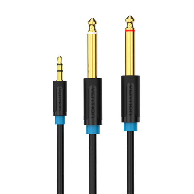 Garso kabelis 3,5 mm TRS į 2x 6,35 mm Vention BACBG 1,5 m (juodas)