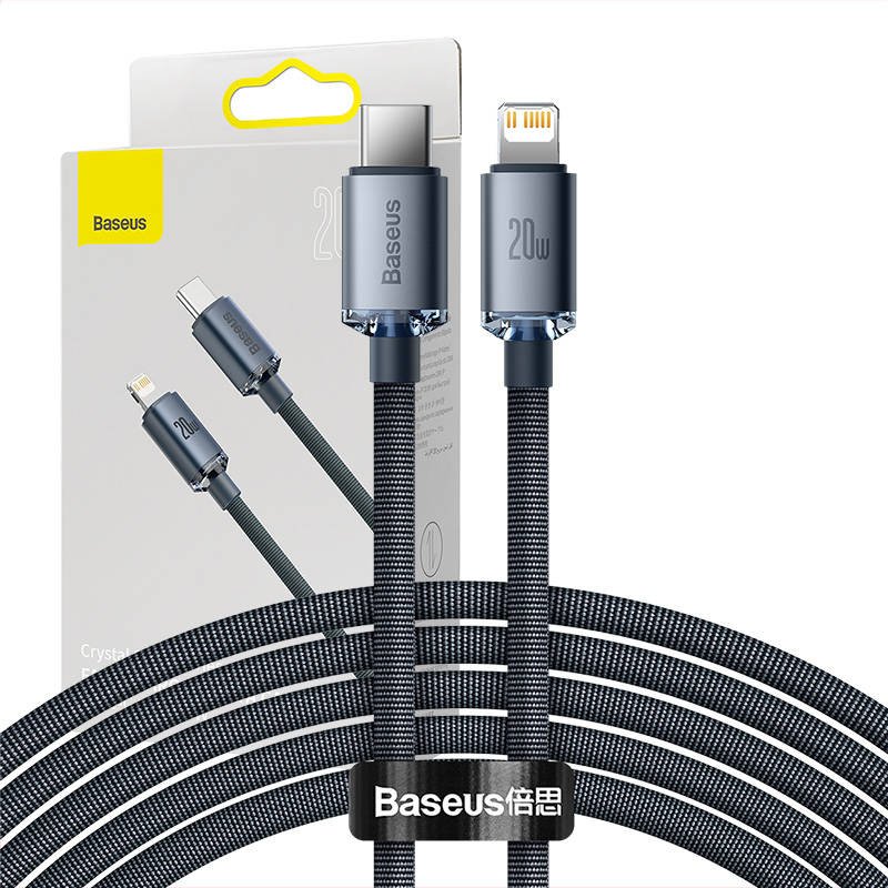 Baseus Crystal Shine kabelis USB-C į Lightning, 20W, PD, 2 m (juodas)