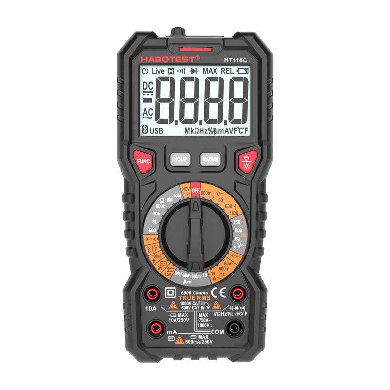 Skaitmeninis multimetras su prožektoriumi Habotest HT118C, True RMS, NCV, baterijos testavimas