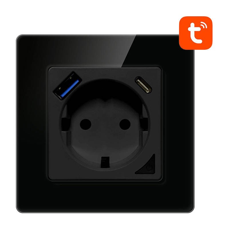 Išmanioji sieninė rozetė WiFi Avatto N-WOT10-USB-B TUYA su USB ir USB-C (juodas)