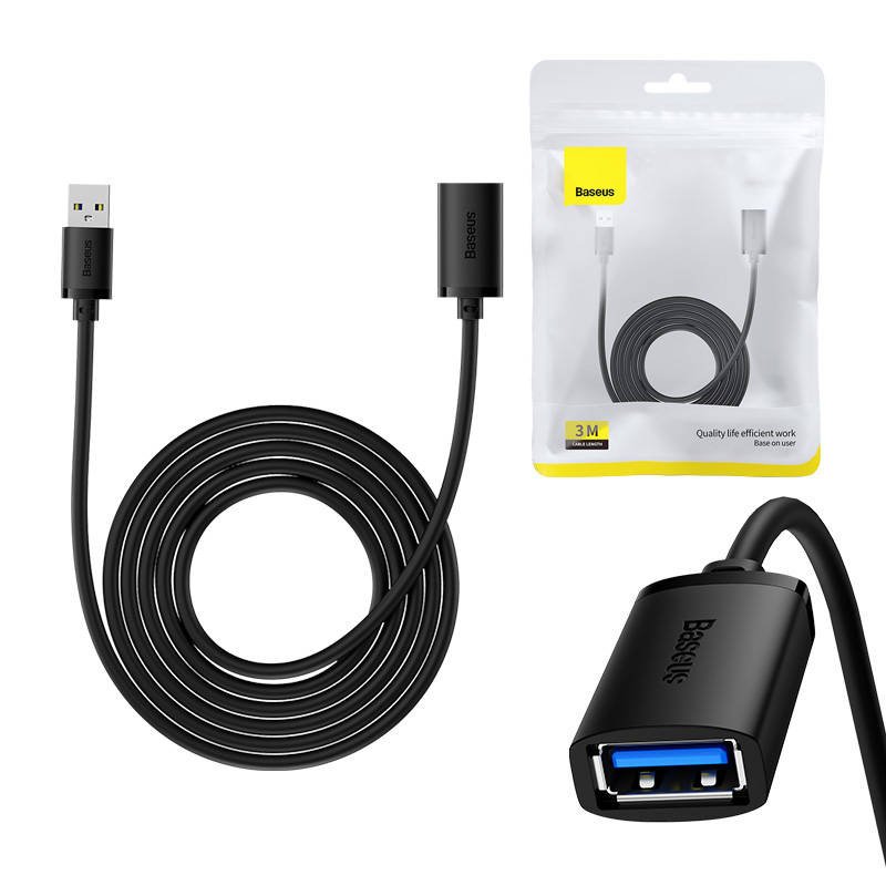 USB 3.0 pratęsimo kabelis Baseus male į female, AirJoy serija, 3m (juodas)