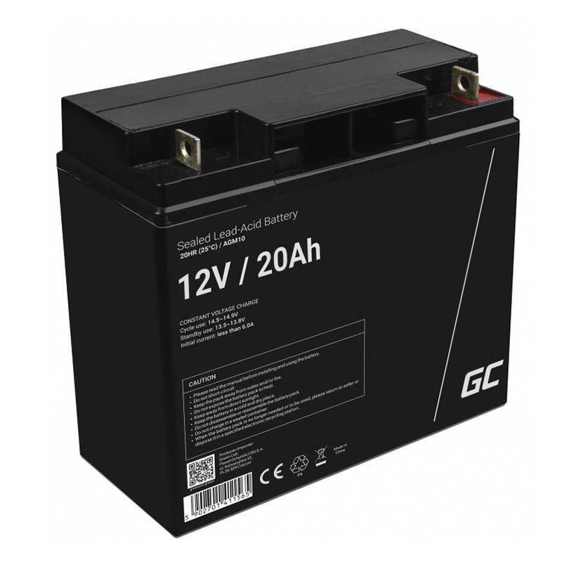 Įkraunama AGM VRLA baterija Green Cell AGM10 12V 20Ah (skirta vejapjovei, valčiai, varikliui, vežimėliui)