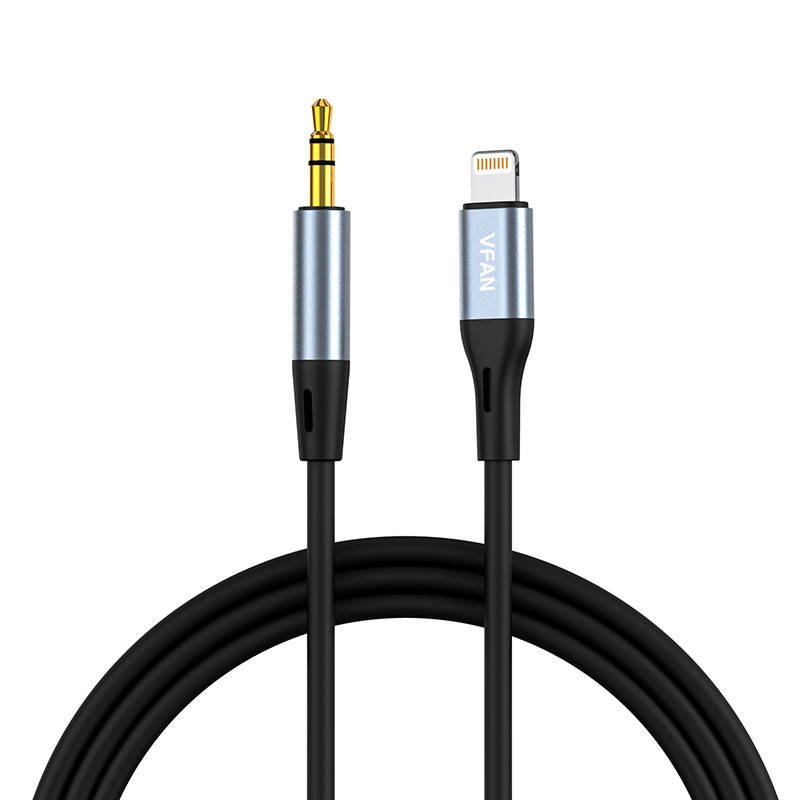 Kabelis VFAN L05 Lightning į mini jack 3,5 mm AUX, 1 m (pilkas)