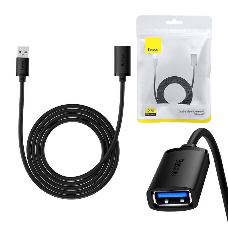 USB 3.0 pratęsimo kabelis Baseus male į female, AirJoy serija, 2m (juodas)