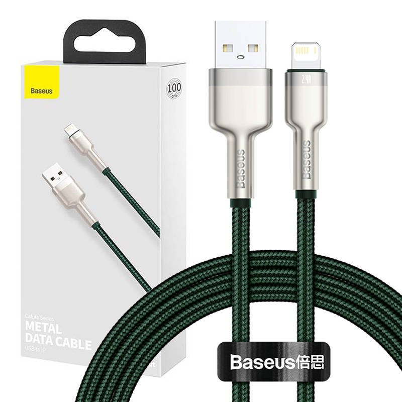 USB laidas Lightning Baseus Cafule, 2,4 A, 1 m (žalias)